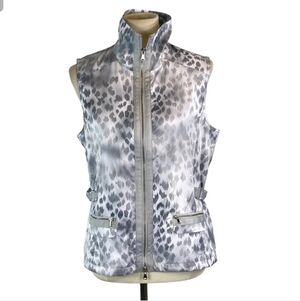 Chicos Energy Sz 2 (L/12) Gray & White Leopard Print Lined  Full Zip Vest